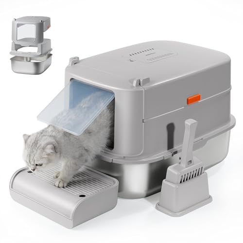 Aupures Katzentoilette aus Edelstahl mit Deckel – XL abnehmbare Katzentoilette mit Türklappe, extra große geschlossene Metalltoilette mit hohen Seiten, Streuschaufel – langlebig und leicht zu Aupures Katzentoilette aus Edelstahl mit Deckel – XL abnehmbare Katzentoilette mit Türklappe, extra große geschlossene Metalltoilette mit hohen Seiten, Streuschaufel – langlebig und leicht zu von Aupures