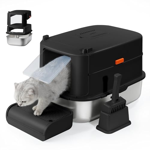 Aupures Katzentoilette aus Edelstahl mit Deckel – XL abnehmbare Katzentoilette mit Türklappe, extra große geschlossene Metalltoilette mit hohen Seiten, Streuschaufel – langlebig und leicht zu Aupures Katzentoilette aus Edelstahl mit Deckel – XL abnehmbare Katzentoilette mit Türklappe, extra große geschlossene Metalltoilette mit hohen Seiten, Streuschaufel – langlebig und leicht zu von Aupures