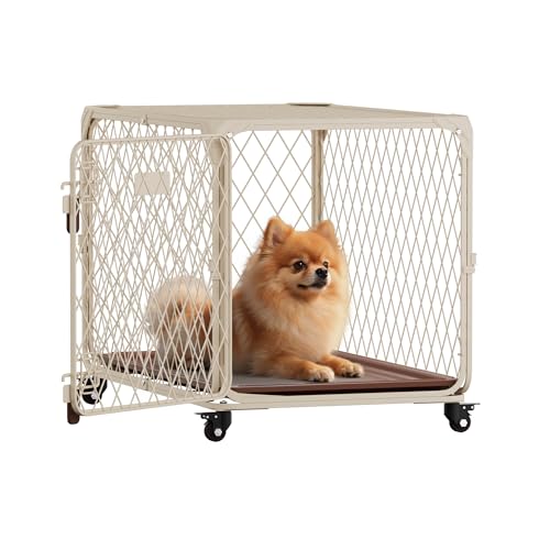 Aurapaws Hundekäfig, 76,2 cm, Diamant-Mesh-verstärkte Hundehütte mit 4 feststellbaren Rädern, abnehmbarem Tablett, Metallkäfig Hundekäfige für mittelgroße und kleine Hunde, Haustiere bis 31,8 kg von Aurapaws