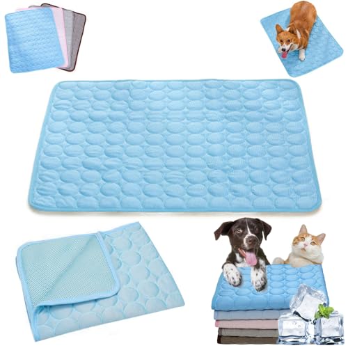 Auriiktch Dog Cooling Mat (4X More Effective), Instant Ice Silk Pet Cooling Mat for Dogs Cats, Washable Summer Foldable Portable Pet Blanket for Kennels, Crates and Beds (Blue, M) von Auriiktch