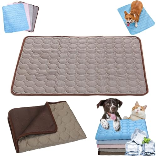 Auriiktch Dog Cooling Mat (4X More Effective), Instant Ice Silk Pet Cooling Mat for Dogs Cats, Washable Summer Foldable Portable Pet Blanket for Kennels, Crates and Beds (Brown, M) von Auriiktch
