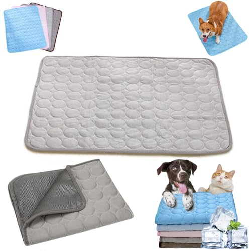 Auriiktch Dog Cooling Mat (4X More Effective), Instant Ice Silk Pet Cooling Mat for Dogs Cats, Washable Summer Foldable Portable Pet Blanket for Kennels, Crates and Beds (Grey, L) von Auriiktch