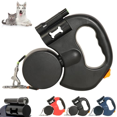 Flowleash - Flowleash Double Ended Leash, Double Retractable Dog Lead for Two Dogs, 3m Dog Retractable Lead, Tangle-Free 360° with LED Flashlight (Black) von Auriiktch