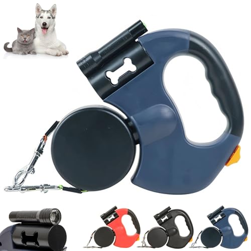 Flowleash - Flowleash Double Ended Leash, Double Retractable Dog Lead for Two Dogs, 3m Dog Retractable Lead, Tangle-Free 360° with LED Flashlight (Blue) von Auriiktch