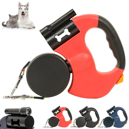 Flowleash - Flowleash Double Ended Leash, Double Retractable Dog Lead for Two Dogs, 3m Dog Retractable Lead, Tangle-Free 360° with LED Flashlight (Red) von Auriiktch