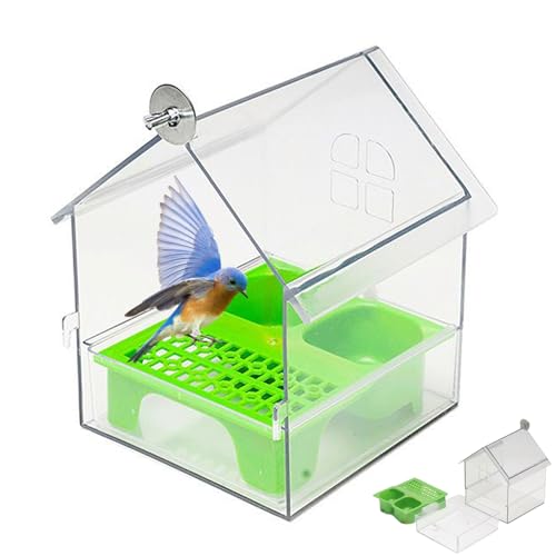 Pull-Out External Parrot Feeder, Decorative Bird Feeder, External Acrylic Transparent Parrot Feeder for Small and Medium Canary Cockatoo Cockatiel Finch (Green Set) von Auriiktch