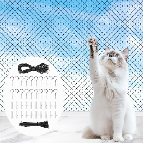 4 x 3m Balkon Katzennetz mit 15m Befestigungsseil & Zubehör, Drahtverstärkt Katzenschutznetz, Ohne Bohren Balkonnetz, Transparent Katzennetze für Terrassen, Fenstern, Türen, Zäune, Flure (Schwarz) 4 x 3m Balkon Katzennetz mit 15m Befestigungsseil & Zubehör, Drahtverstärkt Katzenschutznetz, Ohne Bohren Balkonnetz, Transparent Katzennetze für Terrassen, Fenstern, Türen, Zäune, Flure (Schwarz) von Aurobest