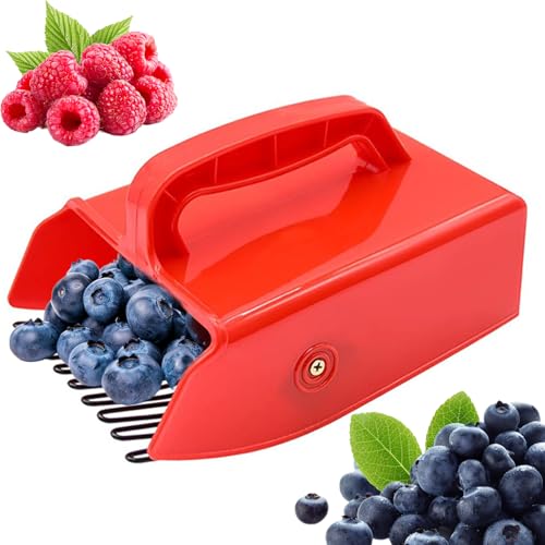 Beerenpflücker mit Metallkamm & Griff, Beerenkamm, Obstpflücker, Heidelbeerkamm, Blaubeerpflücker, Heidelbeeren Erntemaschine, Brombeeren Schaufel Werkzeug für Pflücken Himbeeren, Preiselbeeren (Rot) von Aurobest
