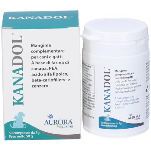 Kanadol Ergänzungsfuttermittel für Hunde und Katzen 50 CPR für die normale Funktion des Nozizeptivsystems und des Endocannabinoidsystems Kanadol Ergänzungsfuttermittel für Hunde und Katzen 50 CPR für die normale Funktion des Nozizeptivsystems und des Endocannabinoidsystems von Aurora Biofarma