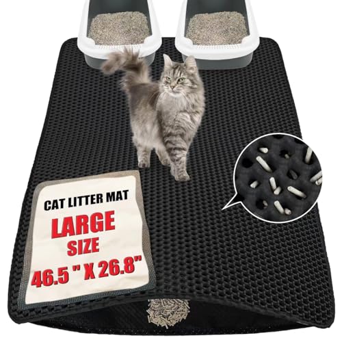 Aurorique Katzenstreumatte (118,1 x 68,1 cm) – groß, doppellagig, ungiftig, leicht zu reinigen, langlebig, rutschfest, Schwarz von Aurorique