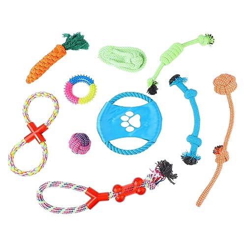 Ausla 10-teiliges Hunde-Seil-Spielzeug-Set, Buntes Hunde-Katzen-Zähneknirschen, Reinigen, Interaktives Kauseil-Ball-Spielzeug-Set für Training und Spielzeit von Ausla