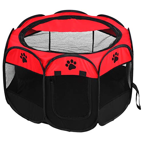Ausla Haustier-Laufstall für Hunde und Katzen, tragbar, faltbar, mit Netzbezug, für Innen- und Außenbereich, 68 x 45 cm, Rot von Ausla