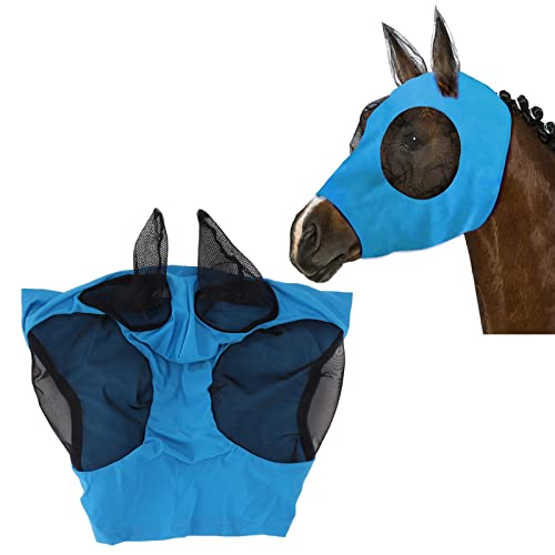 Ausla Pferdemaske, Pferdenetz-Fliegenmaske, Atmungsaktiv, Elastisch, Pferde-Gesichtsmaske mit Ohrenschutz, Reitausrüstung (Blue) von Ausla