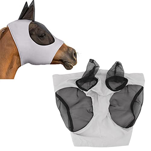 Ausla Pferdemaske, Pferdenetz-Fliegenmaske, Atmungsaktiv, Elastisch, Pferde-Gesichtsmaske mit Ohrenschutz, Reitausrüstung (Gray) von Ausla