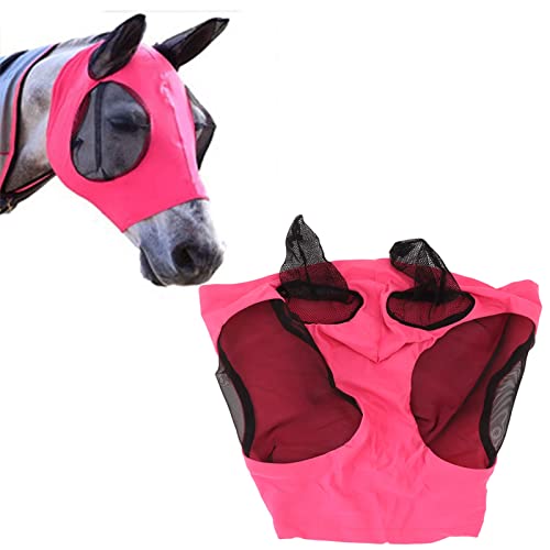Ausla Pferdemaske, Pferdenetz-Fliegenmaske, Atmungsaktiv, Elastisch, Pferde-Gesichtsmaske mit Ohrenschutz, Reitausrüstung (Rosenrot) von Ausla