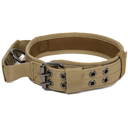 Ausugar Taktisches Militär-Hundehalsband, Nylon, verstellbar, reflektierend, mit Griff und robuster Metallschnalle für mittelgroße große Hunde (XL, Braun) von Ausugar