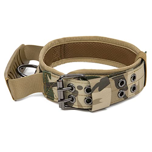 Ausugar Taktisches Militär-Hundehalsband aus Nylon, verstellbar, reflektierendes Hundehalsband mit Griff und robuster Metallschnalle für mittelgroße große Hunde (M, Camouflage) von Ausugar