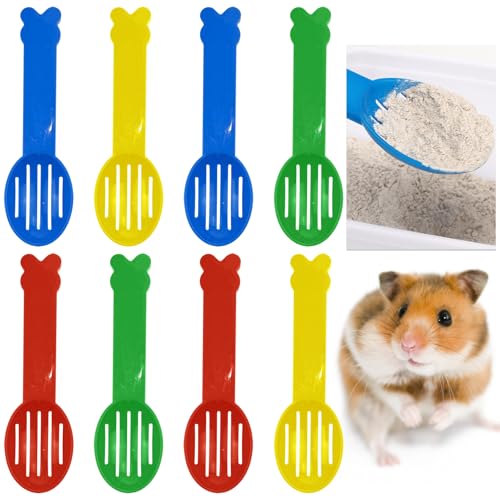 Hamsterstreuschaufeln aus Kunststoff, für die Reinigung von Haustiertoiletten, langlebiges Streuschaufel-Set für kleine Tiere (4 Farben), 8 Stück von Auswalar
