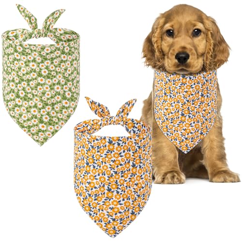 Hundehalstuch, Dreieckstuch mit Gänseblümchen, verstellbar, waschbar, für mittelgroße und große Hunde und Katzen, dekorativ, 2 Stück von Auswalar