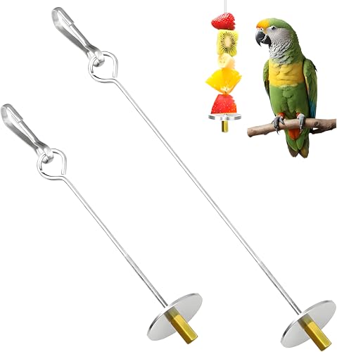2 Stück Vogelspieß Papageienspieß Futterspender Edelstahl Hühnergemüsespieß Obsthalter Vogelgemüsespieß Obstfutterhalter Futtersuchspielzeug für Wellensittiche, Sittiche, Nymphensittiche DE (22CM) von AutoPrevails