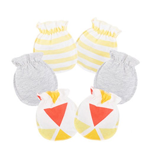 Autone Baby Anti-Kratz-Handschuhe, Baumwolle, für Neugeborene, 3 Paar Mehrfarbig gelb von Autone