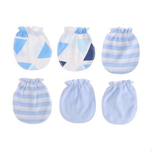 Autone Baby Anti-Kratz-Handschuhe, Baumwolle, für Neugeborene, 3 Paar Mehrfarbig hellblau von Lunji