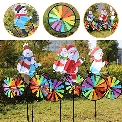 Autone Windmühle mit Schneemann, Weihnachtsmann auf Fahrrad, Windmühle, Windspiel im Garten, 1 Stück zufällige Form von Lunji