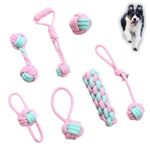 AutumnNest 7-teiliges gewebtes Haustier-Seilspielzeug-Set, rosa und blau, strapazierfähige Baumwolle, Kauspielzeug für Hunde, Katzen und Haustiere, interaktives Spielen und Zahnen, Kauspielzeug für AutumnNest 7-teiliges gewebtes Haustier-Seilspielzeug-Set, rosa und blau, strapazierfähige Baumwolle, Kauspielzeug für Hunde, Katzen und Haustiere, interaktives Spielen und Zahnen, Kauspielzeug für von AutumnNest