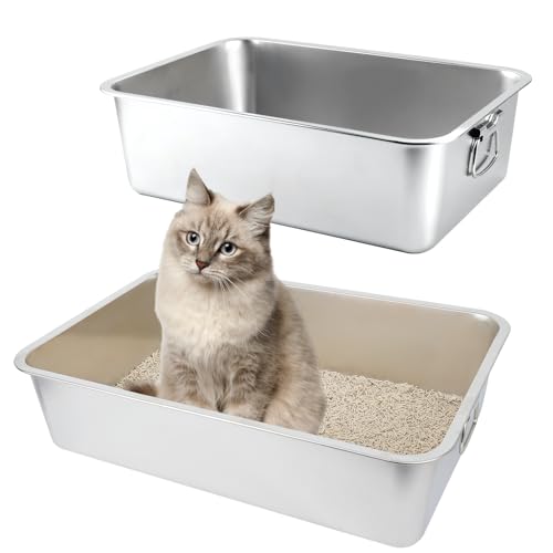 Auveach Katzentoilette aus Edelstahl, geruchshemmend, offen, für Katzen, Kaninchen, groß, XXL, XL, glatte Oberfläche, leicht zu reinigen (60×40×15cm) von Auveach