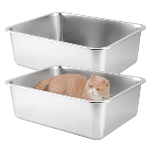 Auveach Katzentoilette aus Edelstahl 45 × 35 × 15 cm geruchshemmend offene Toilette für Katzen Kaninchen groß XXL XL glatte Oberfläche leicht zu reinigen (45 × 35 × 15 cm) von Auveach