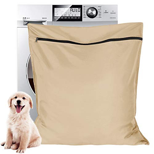 AUXSOUL 1 x Haustier-Wäschesack, verhindert, dass Tierhaare die Waschmaschine blockieren, großer Kulturbeutel, ideal für Hunde, Katzen, Pferde, Haarentferner, 65 x 70 cm (Beige) von AUXSOUL