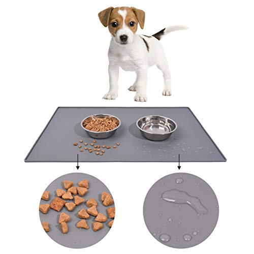 Silikon-Haustier-Futtermatte, wasserdicht und schmutzabweisend, rutschfeste Silikon-Hunde-Futtermatte, Katzenfuttermatte, Auto-Silikon-Haustiermatte 1 STK (60 x 40 cm, Grau) von Auzkong