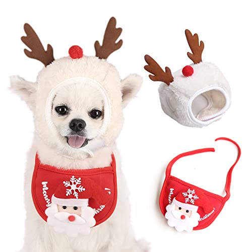 Avaner 2 Stücke Haustier Weihnachtskostüm Weihnachtsbaum Elch Rentier Hut Halstuch Hundekostüme Weihnachten Dress Up Kostüm für Kleiner Hund Kätzchen Haustier von Avaner