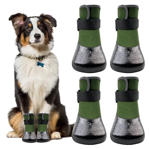 Avaner 4 Stück Stiefel und Schuhe für Hunde, wasserdicht: Schutzstiefel für Hunde, rutschfeste Hundeschuhe, Pfotenschutz für kleine mittelgroße und große Hunde, Grün 4 von Avaner