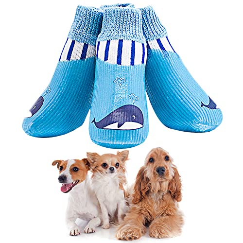 Avaner 4 Stücke Hundeschuhe Wal Muster Hundesocken mit Weiche Gummi wasserdichte Schmutzabweisende Outdoor Sportschuhe rutschfeste Pfotenschutz Socken Antirutschsocken für kleine Hunde Haustiere Blau Avaner 4 Stücke Hundeschuhe Wal Muster Hundesocken mit Weiche Gummi wasserdichte Schmutzabweisende Outdoor Sportschuhe rutschfeste Pfotenschutz Socken Antirutschsocken für kleine Hunde Haustiere Blau von Avaner