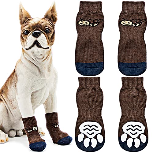 Avaner 4 Stücke Hundesocken mit Bienenmuster rutschfeste Pfotenschutz Socken Hohe Elastizität Hundeschuhe Weiche Socken Indoor Antirutschsocken für kleine Hunde Haustiere Braun Avaner 4 Stücke Hundesocken mit Bienenmuster rutschfeste Pfotenschutz Socken Hohe Elastizität Hundeschuhe Weiche Socken Indoor Antirutschsocken für kleine Hunde Haustiere Braun von Avaner
