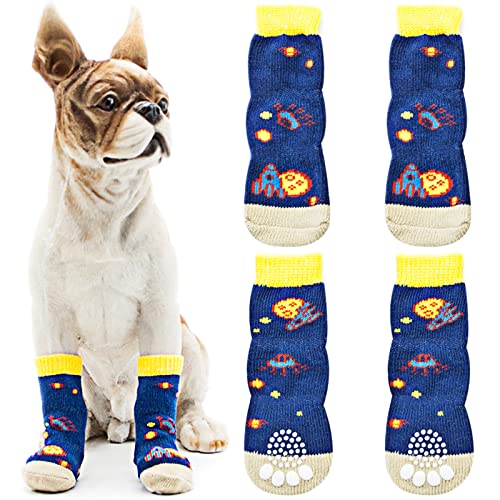 Avaner 4 Stücke Hundesocken mit rutschfestem Gummi Pfotenschutz Hohe Elastizität Hundeschuhe Weiche Socken Indoor Antirutschsocken für kleine Hunde Haustiere von Avaner