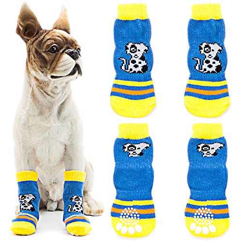 Avaner 4 Stücke Hundesocken mit rutschfestem Gummi Pfotenschutz Hohe Elastizität Hundeschuhe Weiche Socken Indoor Antirutschsocken für kleine Hunde Haustiere von Avaner