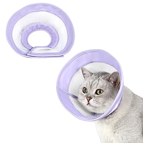 Avaner Halskrause für Katzen - Schutzkragen mit atmungsaktivem Netz, Verstellbarer Kragen zur Wundheilung nach der Operation, Lila, Mesh mit Baumwolle, Klettverschluss von Avaner