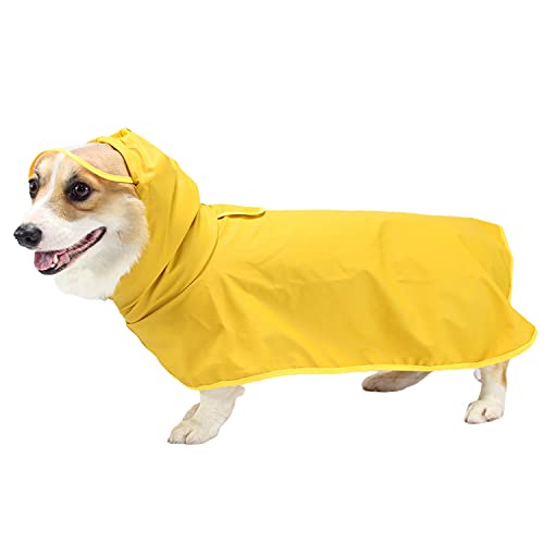 Avaner Regenmantel Hund Regenjacke mit verstellbarem Bauchschutz Hunderegenmantel wasserdichte Kapuzenmütze für kleine und mittlere Hunde Gelb Größe L von Avaner