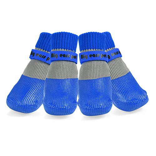 Avaner Hundeschuhe 4pcs Pfotenschutz Hundesocken wasserdichte Hundestiefel mit Anti-Rutsch Sohle Regenschutz Hundeschuhe für Indoor & Outdoor Sport Blau (Größe M) von Avaner