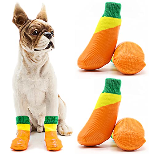 Avaner Hundeschuhe Hundesocken mit Weiche Gummi wasserdichte Schmutzabweisende Outdoor Sportschuhe rutschfeste Pfotenschutz Socken Antirutschsocken für kleine Hunde Haustiere Orange von Avaner