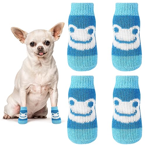 Avaner Hundesocken rutschfeste Pfotenschutz Socken Blaue Hohe Elastizität Hundeschuhe Weiche Socken Indoor Antirutschsocken für kleine Hunde Haustiere von Avaner