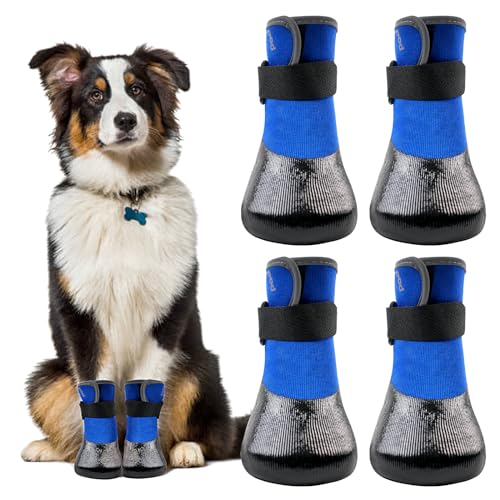 Avaner Hundestiefel aus Gummi Wasserdicht: Hundeschuhe Pfotenschutz 4 Stücke Hunde Schuhe Anti Rutsch Sohle Regenstiefel mit Klettverschluss Hundesocken für kleine mittlere und große Hunde Größe 7 von Avaner