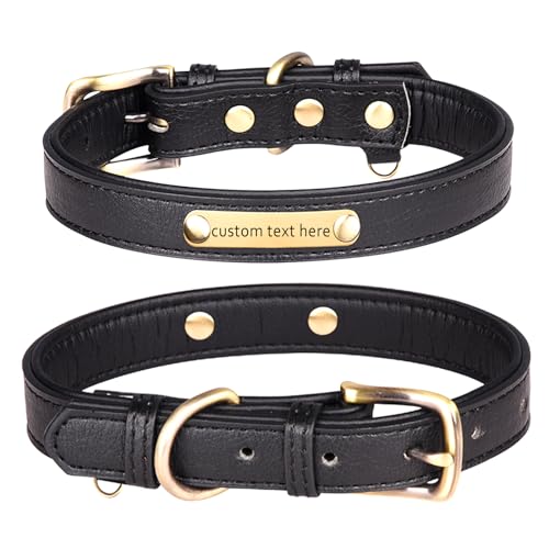 Avaner Personalisiertes Leder Doppellagiges Hundehalsband: Schwarzes Weiches Bequemes Lederhalsband für kleine mittlere und große Hunde Größe 2 von Avaner