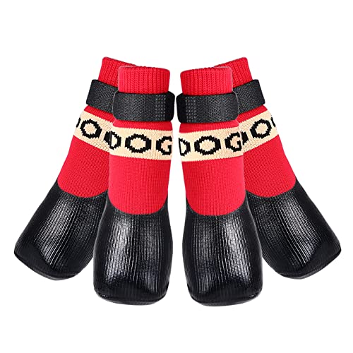 Avaner Pfotenschutz Hundeschuhe 4pcs Outdoor Sportschuhe Hundesocken wasserdichte Hundestiefel mit Anti-Rutsch Sohle Regenschutz Hundeschuhe Rot für KLEINE MITTELGROSSE Hunde Katzen (Größe L) von Avaner