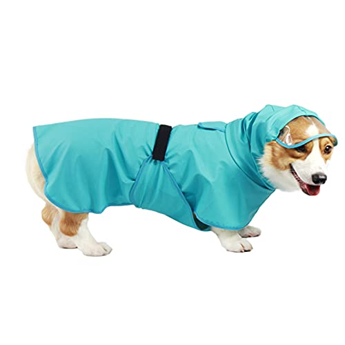 Avaner Regenmantel Hund Regenjacke mit verstellbarem Bauchschutz Hunderegenmantel wasserdichte Kapuzenmütze für kleine und mittlere Hunde Blau Größe L von Avaner