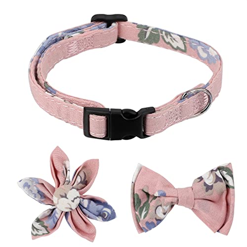 Hundehalsband mit Abnehmbarer Fliege und Blume, Avaner Weiches Katzenhalsband Bequemes Haustierhalsband Rosa Hundefliege für Hunde Katzen Haustier (Größe M) von Avaner