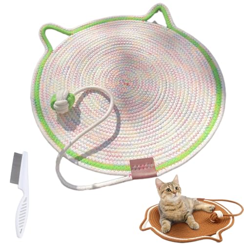 Avanise Doppeltes Kratzpad, Kratzpads Für Hauskatzen, Katzenkratzmatte Aus Natürlichem Baumwollseil, Katzenkratzpad In Großer Größe, Katzenbett, Katzenkratzpad Mit Katzenspielzeug (Color,19.5in) von Avanise