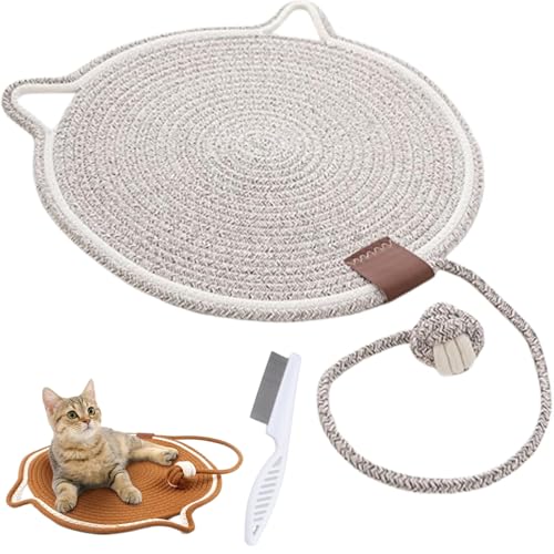 Avanise Doppeltes Kratzpad, Kratzpads Für Hauskatzen, Katzenkratzmatte Aus Natürlichem Baumwollseil, Katzenkratzpad In Großer Größe, Katzenbett, Katzenkratzpad Mit Katzenspielzeug (Gray,19.5in) von Avanise